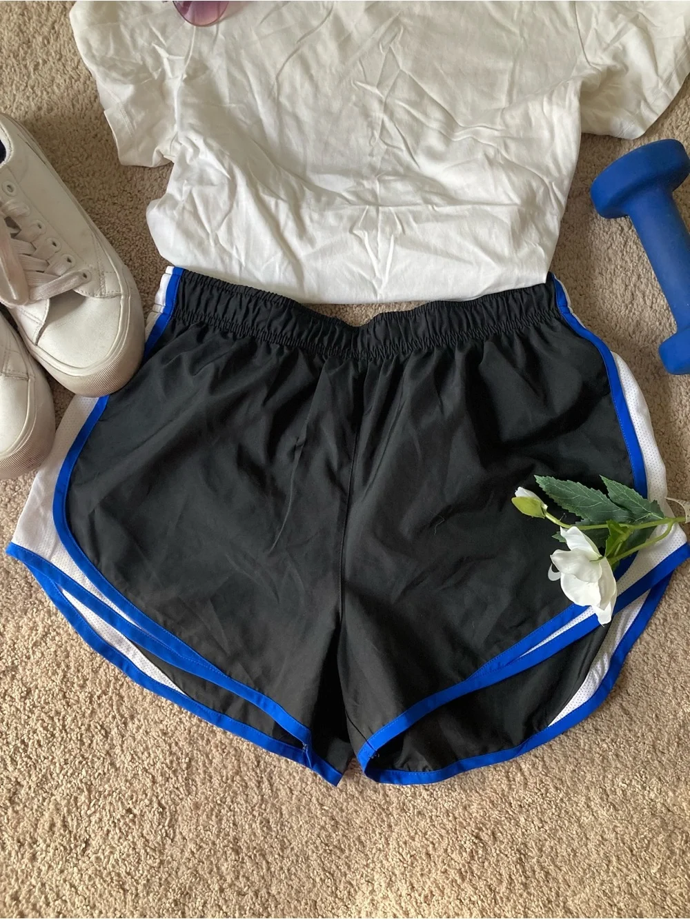 Nike Black Women's Athletic Shorts with Blue Trim